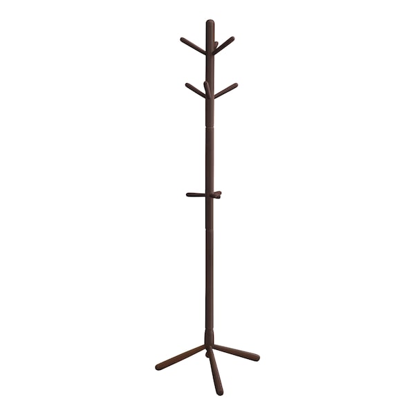 Coat Rack, Hall Tree, Free Standing, 9 Hooks, Entryway, 69"H, Bedroom, Wood, Brown, Contemporary